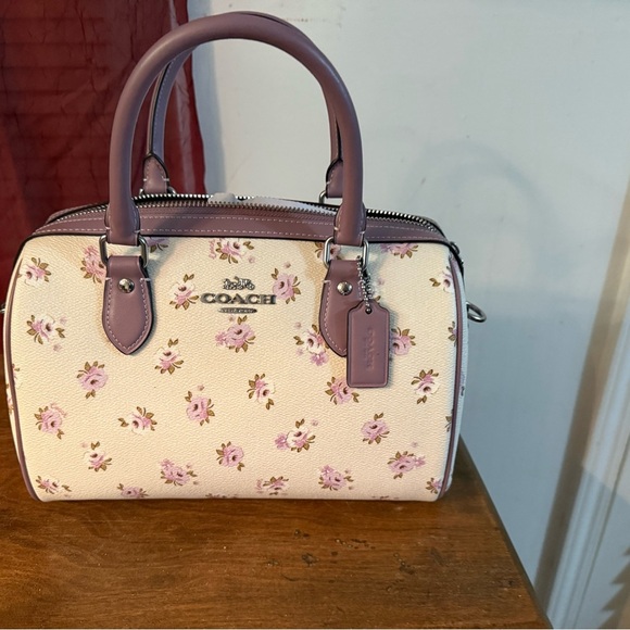 New Coach Rowan Satchel Bag With Floral Print with Crossbody Strap - Picture 2 of 9